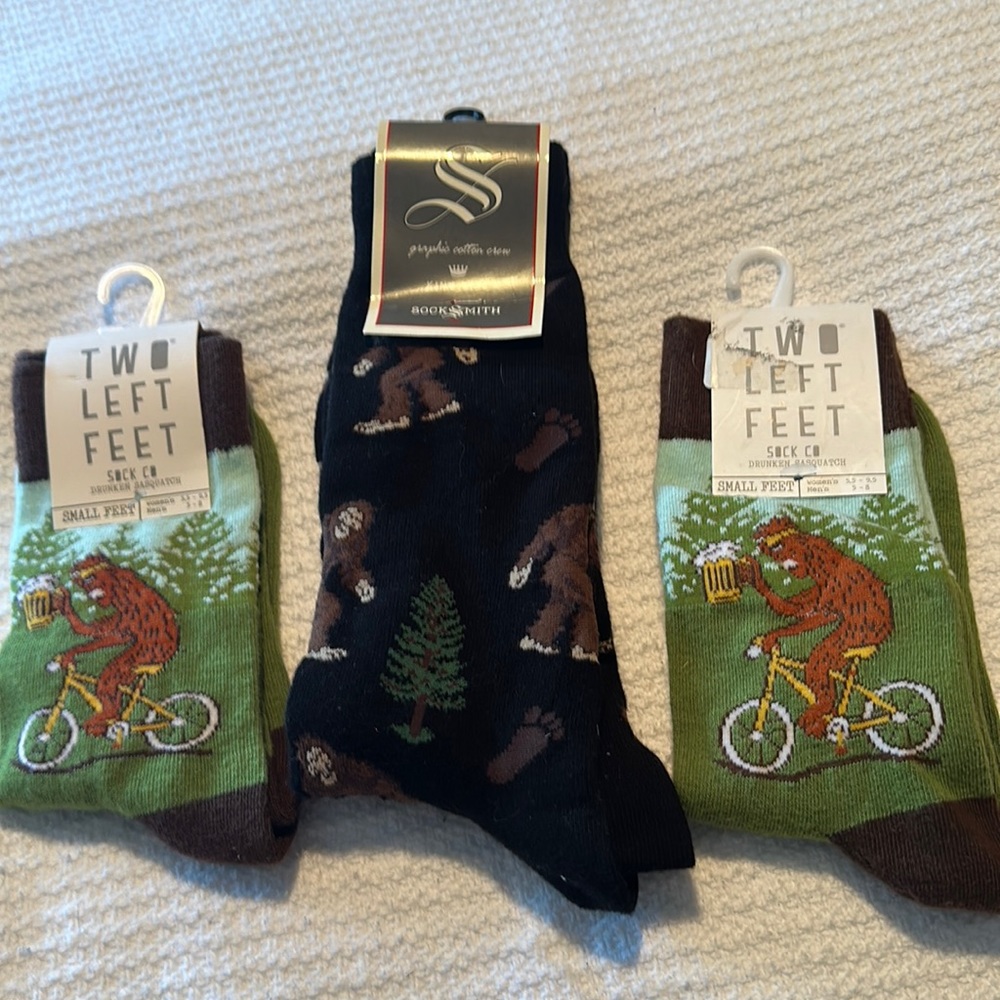 Three pairs of bigfoot socks.